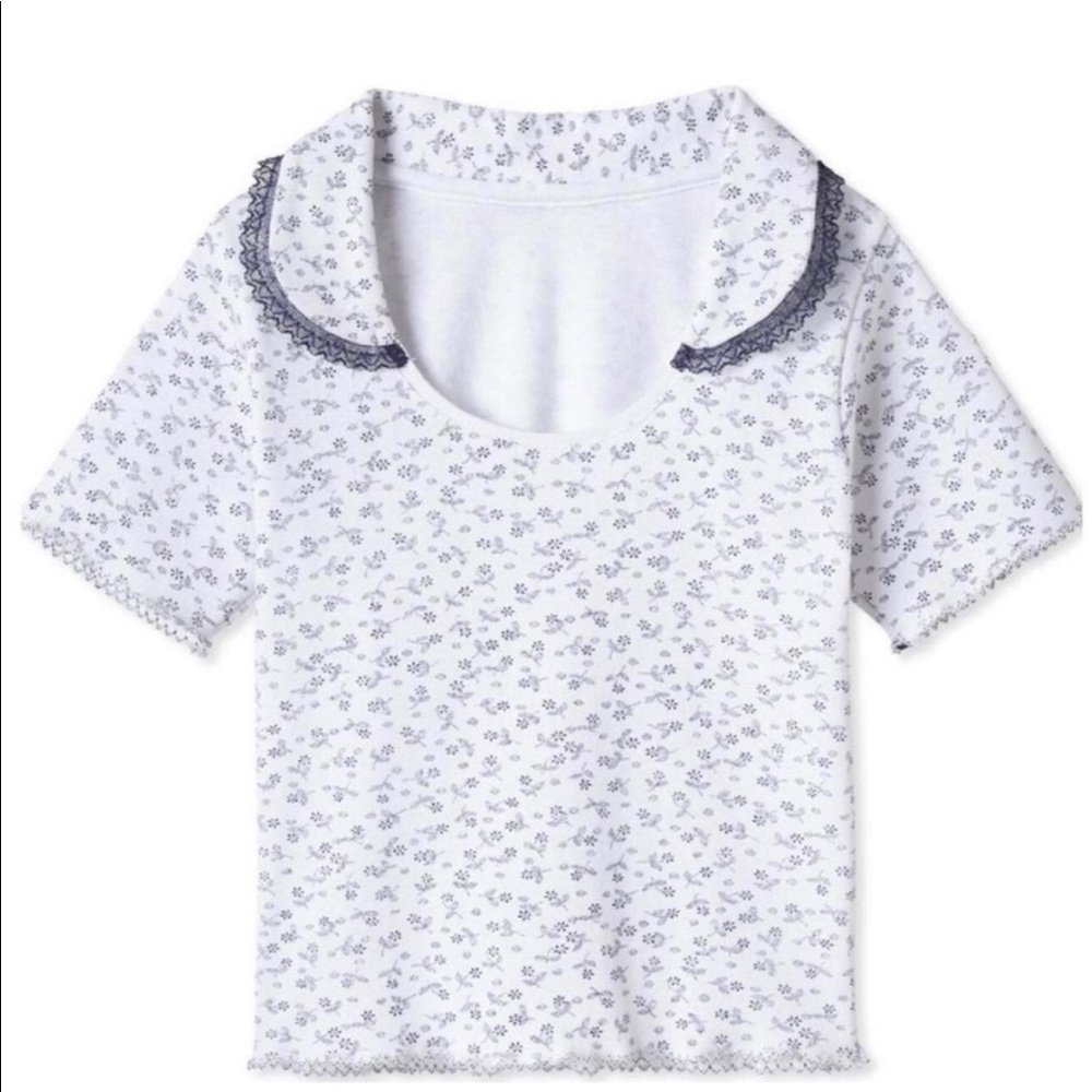 Pretties Venice Collar Baby Tee Blue Floral